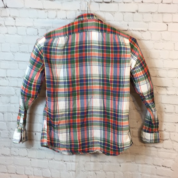 Nautical Plaid Button Down Shirt Red Green Medium - Picture 2 of 4